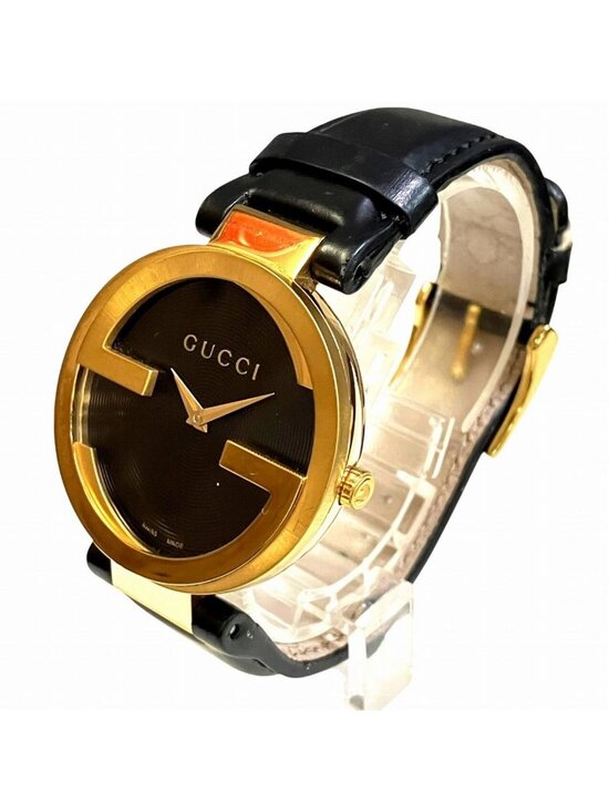 Gucci Interlocking Watch SS Leather Quartz Black Dial 133.3 main image 6